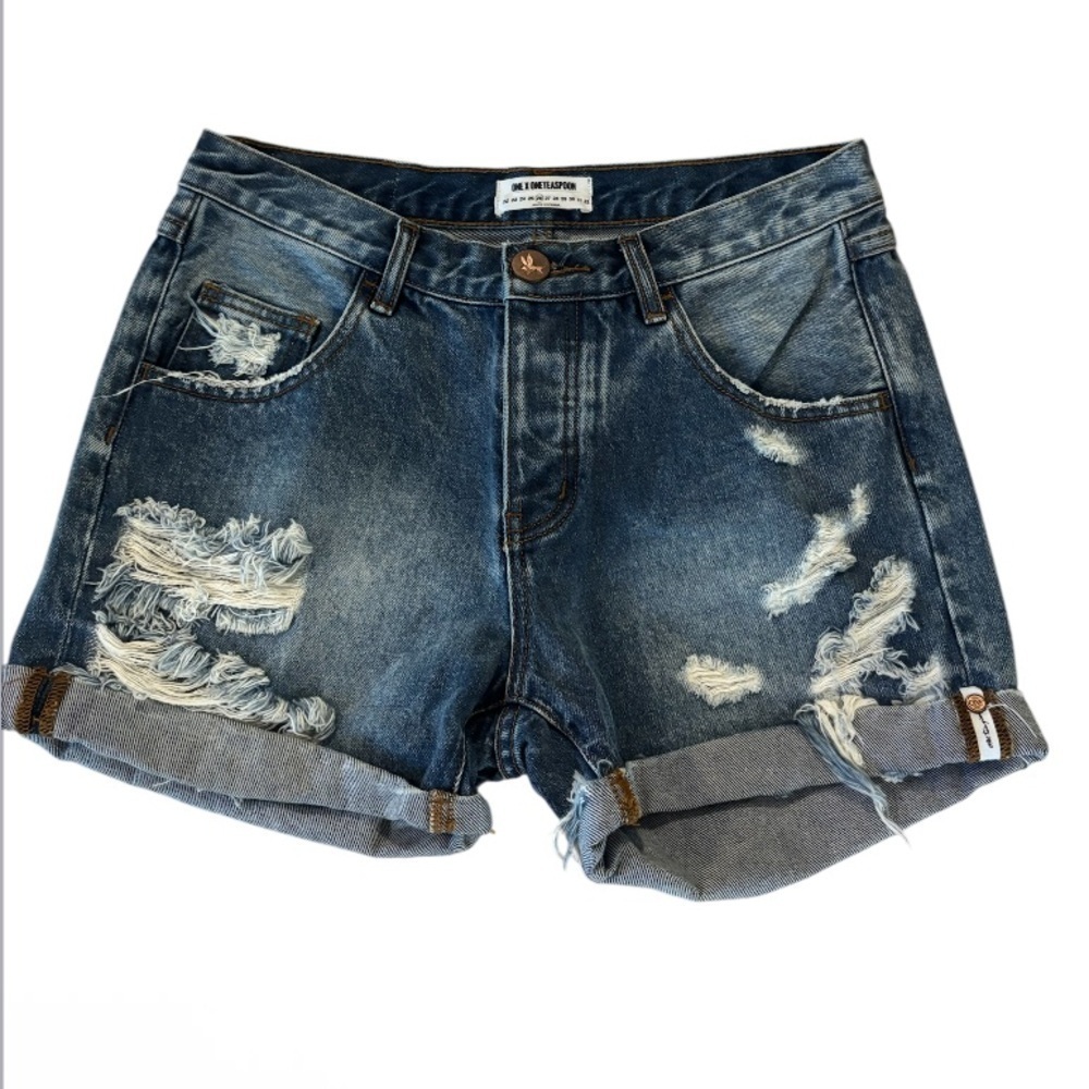 One Teaspoon Bleu Crème Chargers Distressed Jean Shorts NWT